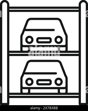 Line art vector illustration of a twotiered mechanical car parking system icon Stock Vector