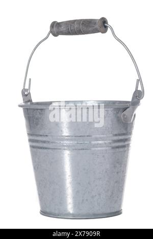 Metallic bucket isolated on white background. Stock Photo