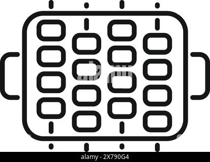 Simple black and white line art icon representing a top view of a waffle iron Stock Vector