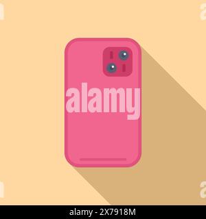 Minimalistic illustration of a pink phone case with camera cutout on a warm beige background Stock Vector