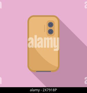 Flat design vector of a golden smartphone with dual cameras on a pastel pink backdrop Stock Vector