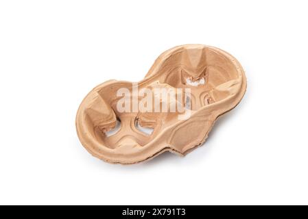 Craft holder for 2 glasses. Cardboard drink holder isolated on white background. Stock Photo