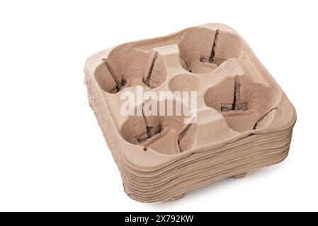 A set of craft holders for 4 glasses. Cardboard coasters for drinks. Stock Photo
