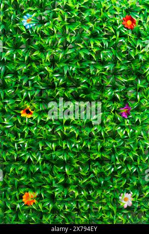 Green background made of artificial plastic grass Stock Photo