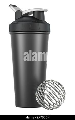 Plastic Protein Shaker with Spring Ball, 3D rendering isolated on white background Stock Photo
