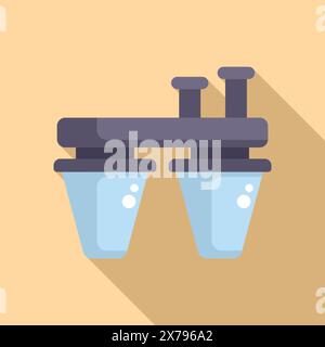 Illustration of two water filter cartridges connected by a pipe, in a modern flat design style Stock Vector