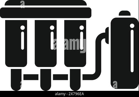 Vector illustration of simplified piano and water heater icons, designed in black silhouette style Stock Vector