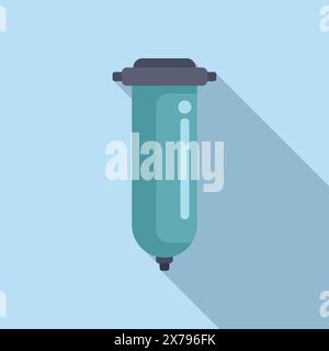 Modern, flat design icon of a medical syringe on a light blue background with shadow effect Stock Vector