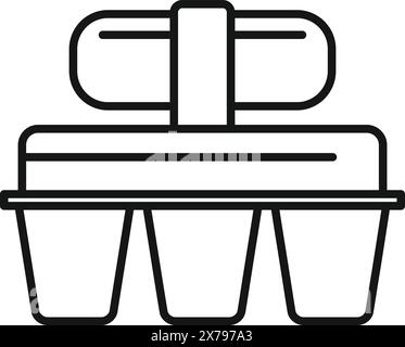 Minimalistic black line art illustration of a takeout coffee cup carrier with cups Stock Vector
