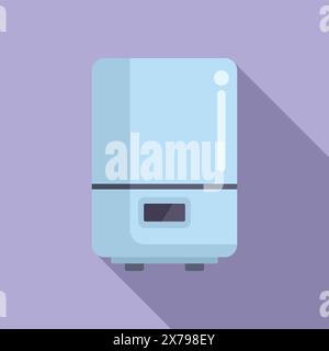 Vector illustration of a sleek, blue air humidifier icon with shadow, isolated on a purple backdrop Stock Vector