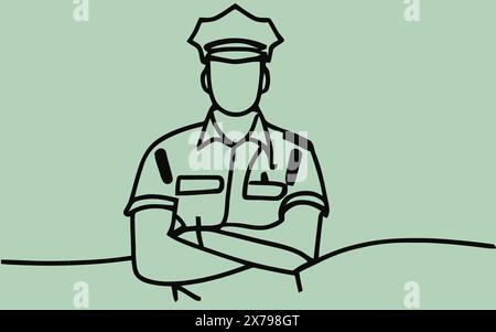 Police Officer ,Black and white coloring pages for kids, simple lines, cartoon style, happy, cute, funny, The drawings in the children's coloring book Stock Vector