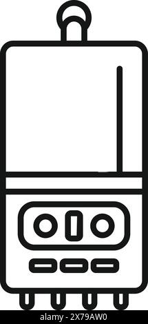 Black and white line art of a gas water heater, suitable for manuals or infographics Stock Vector
