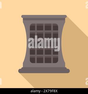 Graphic icon of a retrostyle trash bin in flat design with a long shadow, isolated on a beige background Stock Vector