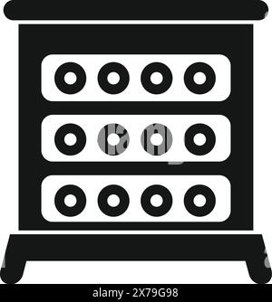 Graphic icon depicting a chest of drawers in a simple black and white silhouette Stock Vector