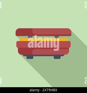 Minimalist flat design of a closed red panini press on a subtle green background Stock Vector