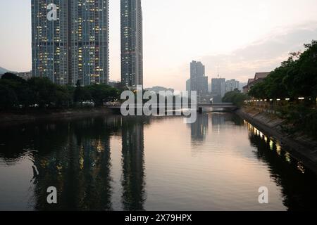 HONG KONG, CHINA - DECEMBER 04, 2023: Sha Tin urban landscape in the evening. Stock Photo