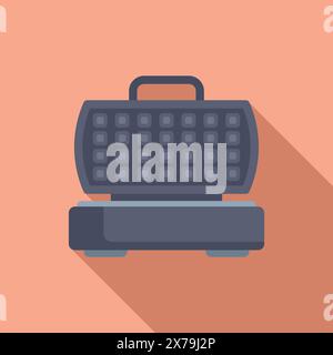 Flat design icon of a closed waffle maker with a soft shadow on a pastel orange background Stock Vector