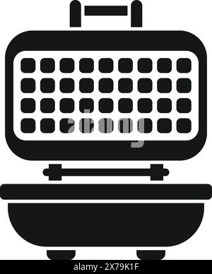 Vector illustration of a waffle iron icon in a bold black and white silhouette style Stock Vector