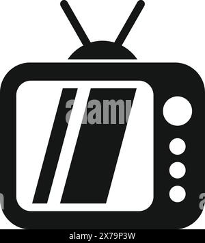 Vintage television icon illustration in black and white vector set with classic old media entertainment broadcast fashioned nostalgic technology screen communication analogue antenna simple illustrati Stock Vector