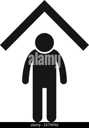 Black and white graphic of a person under a simple house shape, symbolizing home or real estate Stock Vector