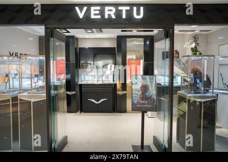 HONG KONG, CHINA - DECEMBER 05, 2023: entrance to Vertu store in Harbour City. Vertu is a manufacturer and retailer of luxury handmade mobile phones. Stock Photo