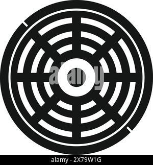Simple vector illustration of a circular labyrinth design in a bold monochrome style Stock Vector