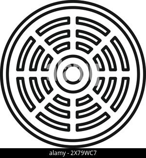 Vector illustration of a complex circular maze design in black and white Stock Vector