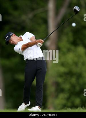 Louisville, United States. 18th May, 2024. Collin Morikawa hits a tee shot on the fifth hole during the third round of the 2024 PGA Championship at Valhalla Golf Course on Saturday, May 18, 2024 in Louisville, Kentucky. Photo by John Sommers II/UPI Credit: UPI/Alamy Live News Stock Photo