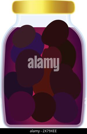 Colorful digital drawing featuring preserved round fruits in a sealed jar Stock Vector