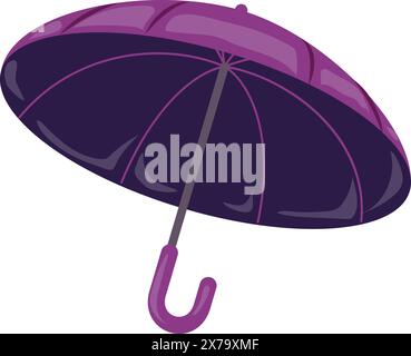 Vibrant purple umbrella vector illustration for rainy season weather protection and stylish rainy day gear accessory with colorful design and waterproof fashion, isolated on white background Stock Vector