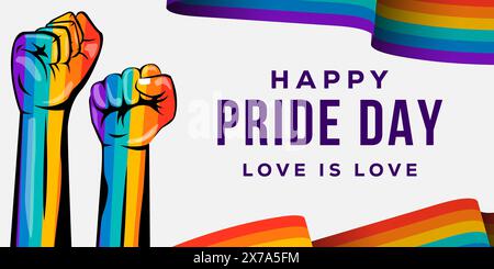 happy pride day horizontal banner with rainbow color hands Stock Vector