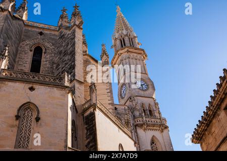 Cathedral in Manacor, Mallorca. Nice view of the clock tower. Architectural masterpiece in Balearic Islands, Spain. Stock Photo