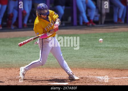 Baton Rouge, LA, USA. 18th May, 2024. LSU's Tommy White (47) tries for a hit during NCAA Baseball action between the Ole Miss Rebels and the LSU Tigers at Alex Box Stadium, Skip Bertman Field in Baton Rouge, LA. Jonathan Mailhes/CSM/Alamy Live News Stock Photo