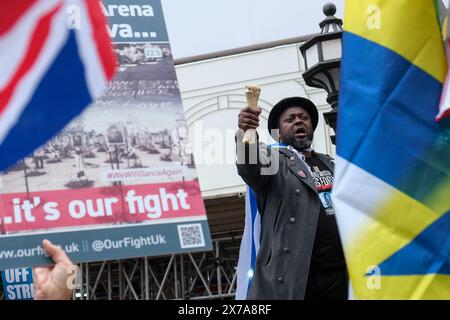 London, UK, 18th May, 2024. A pro-Israel counter-protest held near Piccadilly Circus attended by around 100 people bearing British and Israeli flags, various placards for the hostages taken on 7th October and denouncing terrorism. Credit: Eleventh Hour Photography/Alamy Live News Stock Photo