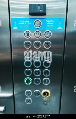 floor buttons on a metal elevator wall Stock Photo