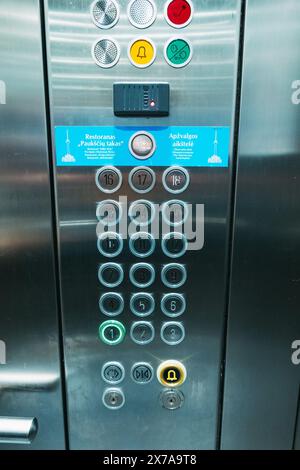 floor buttons on a metal elevator wall Stock Photo