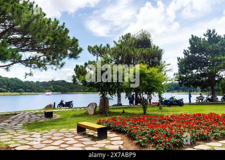 Xuan Huong Lake is the largest and most beautiful man-made Dalat lake. It is also an iconic attraction of this charming city in Vietnam. Stock Photo