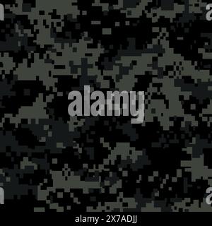Pixelated black camouflage background. Seamless Tileable Pattern. Vector illustration. Stock Vector
