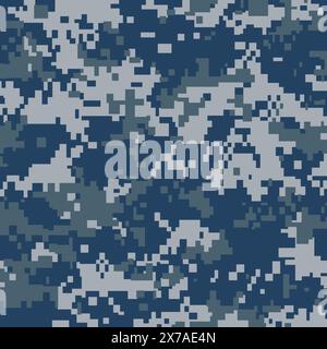 Pixelated blue camouflage background. Seamless Tileable Pattern. Vector illustration. Stock Vector