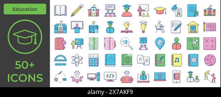 Comprehensive Education Icon Pack: Perfect for Schools, Universities, and E-Learning Platforms Stock Vector
