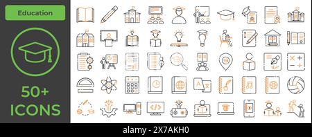 Comprehensive Education Icon Pack: Perfect for Schools, Universities, and E-Learning Platforms Stock Vector