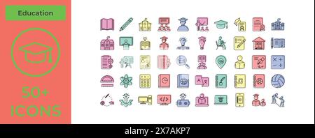 Comprehensive Education Icon Pack: Perfect for Schools, Universities, and E-Learning Platforms Stock Vector