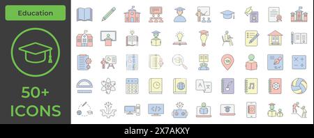 Comprehensive Education Icon Pack: Perfect for Schools, Universities, and E-Learning Platforms Stock Vector