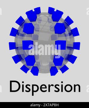 3D illustration of a transparent ball  surrounded by blue cubes, entitled Dispersion. Stock Photo