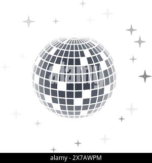 Disco ball vector in 3d style isolated on white background. Vector 3d disco ball background with stars and glitter. Music dance illustration. Stock Vector