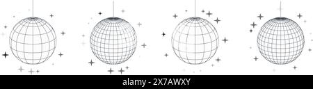 Disco ball vector in 3d style isolated on white background. Vector 3d disco ball background with stars and glitter. Music dance illustration. Stock Vector