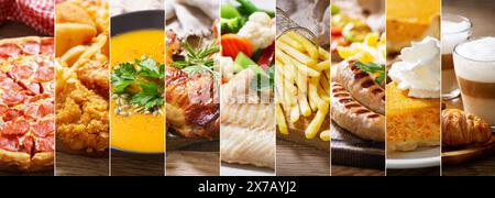 food collage of various plates of meals and drinks Stock Photo