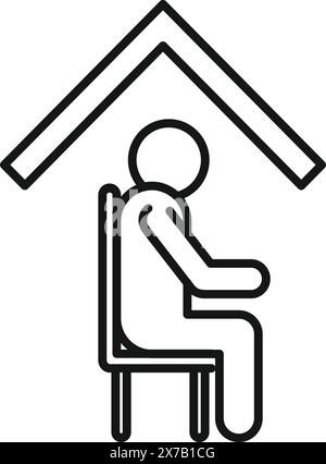 Simple line icon representing a person staying inside a house, symbolizing selfisolation or remote work Stock Vector