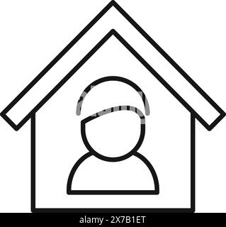 Simplified line art of a house with a person inside, symbolizing selfisolation or working from home Stock Vector