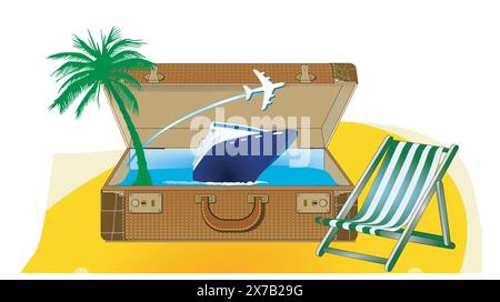 Vacation and travel with luggage, illustration Stock Vector